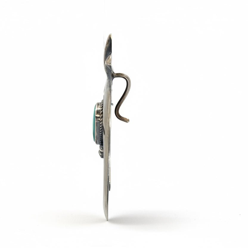 Cast Sterling Silver and Turquoise Sculptural Naja Pendant with Hook, Harrison Bitsue - Turquoise Mustang