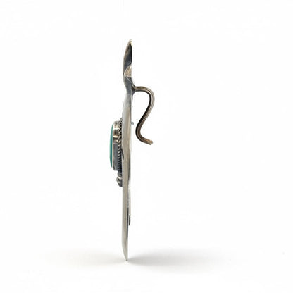 Cast Sterling Silver and Turquoise Sculptural Naja Pendant with Hook, Harrison Bitsue - Turquoise Mustang