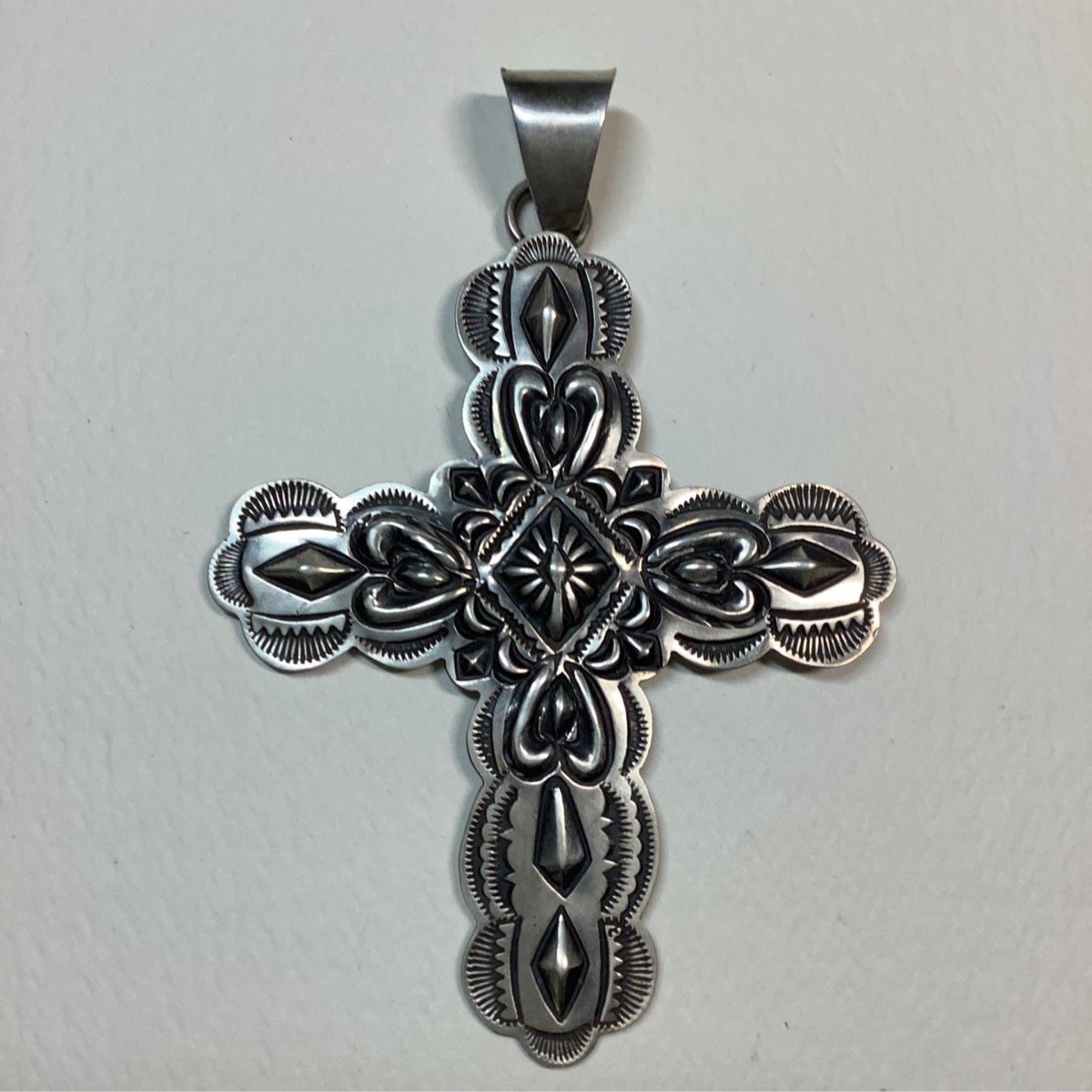 Pendant, Stamped Cross, no stones, T.Charlie - Turquoise Mustang