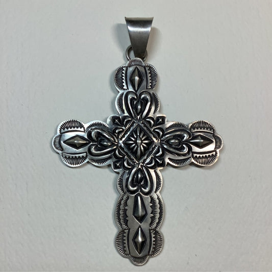 Pendant, Stamped Cross, no stones, T.Charlie - Turquoise Mustang
