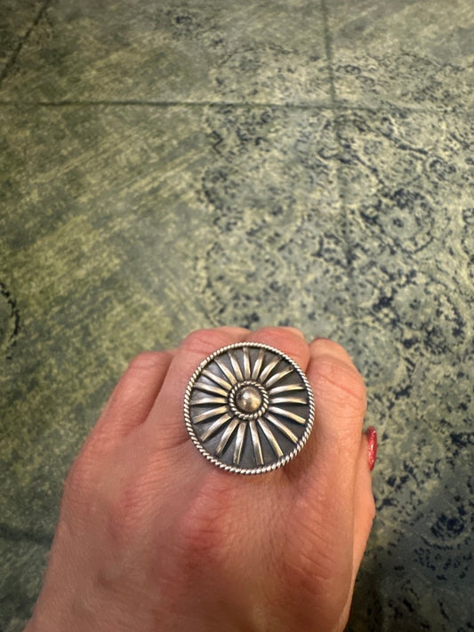 Round Shield Ring, Adjustable by HaDa - Turquoise Mustang
