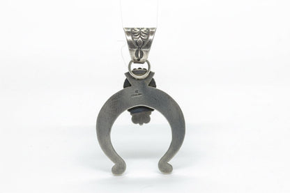 Cast Sterling Silver and Turquoise Sculptural Naja Pendant with Hook, Harrison Bitsue - Turquoise Mustang