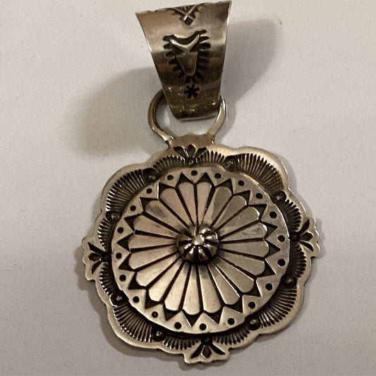 Pendant, Concho with scallop edge, Delaynee Nelson - Turquoise Mustang