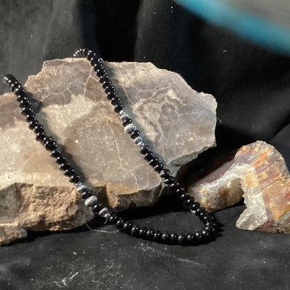 Black Onyx Rondelle and Navajo Pearl Necklace by Turquoise Mustang, 18" - Turquoise Mustang