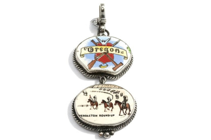 Vintage Porcelain Oregon Pendleton Round-Up Pendant by Vintage Revivals for Turquoise Mustang - Turquoise Mustang