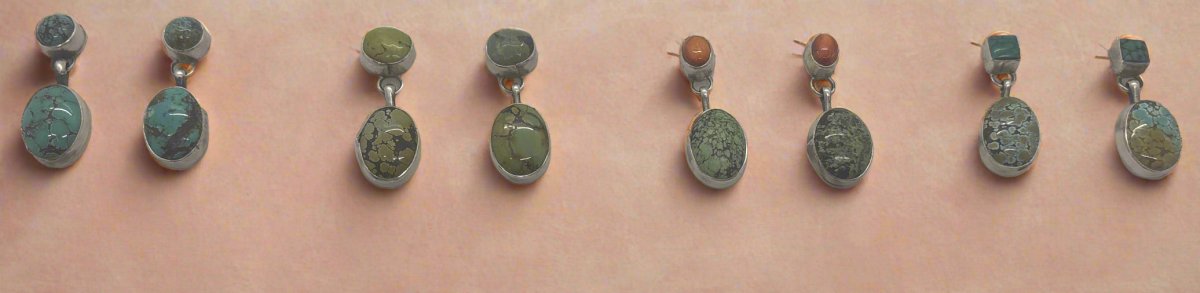 Taos Oval Turquoise Drop Stud Earrings by Danny Henio - Turquoise Mustang