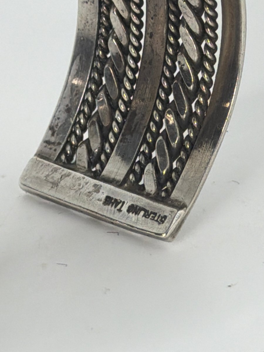 Half - Round Fine Rope and Flattened Rope Five - row Sterling Silver Bracelet Cuff, Tahe - Turquoise Mustang