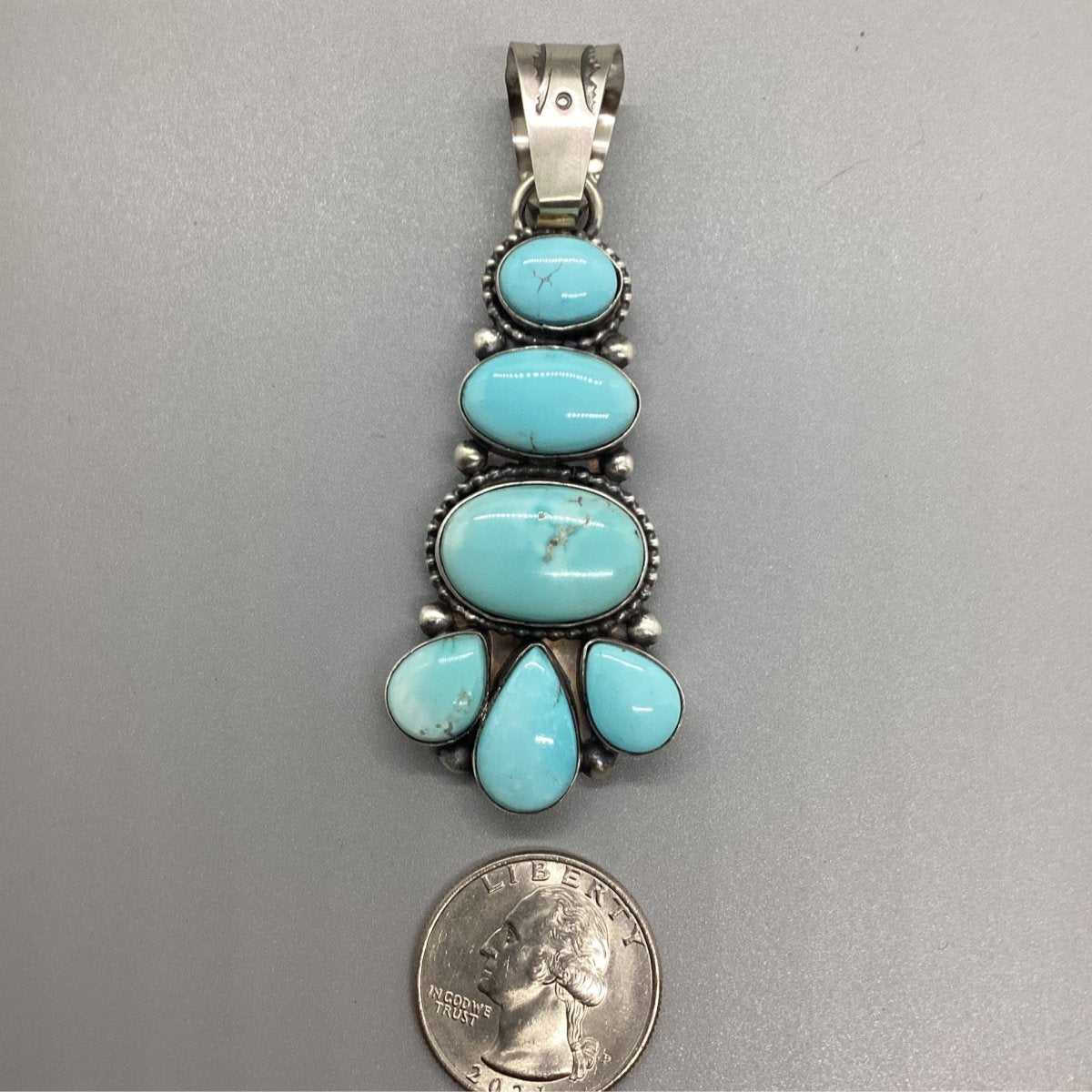 Pendant, Six stone, Dry Creek Cluster, Very Large, 52 ct Peterson Johnson - Turquoise Mustang