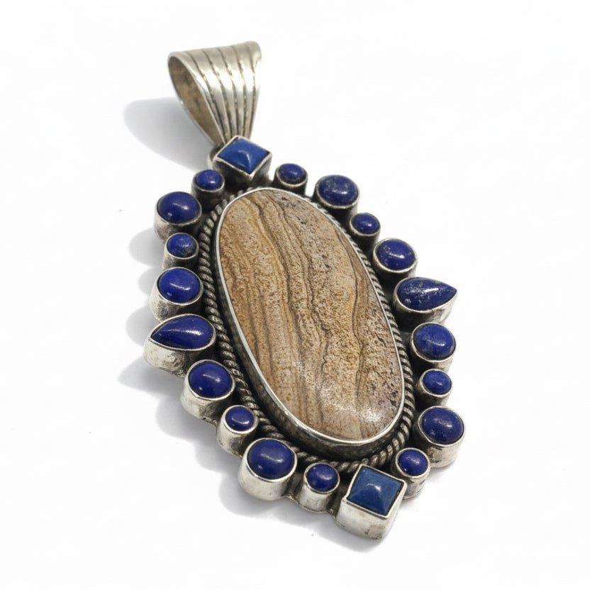 Jasper and Lapis Cluster Pendant, Dan Dodson - Turquoise Mustang
