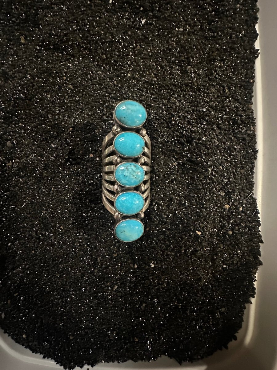 Five Oval Stone Ring with Seven Split Shank, by Tim Yazzie - Turquoise Mustang