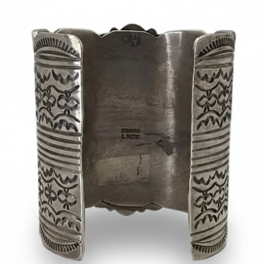 Extra Wide White Buffalo Oval Sterling Silver Cuff Bracelet — Heavy Gauge — Chris Yazzie - Turquoise Mustang