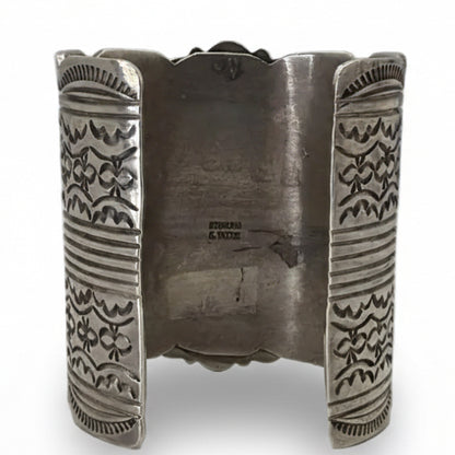 Extra Wide White Buffalo Oval Sterling Silver Cuff Bracelet — Heavy Gauge — Chris Yazzie - Turquoise Mustang
