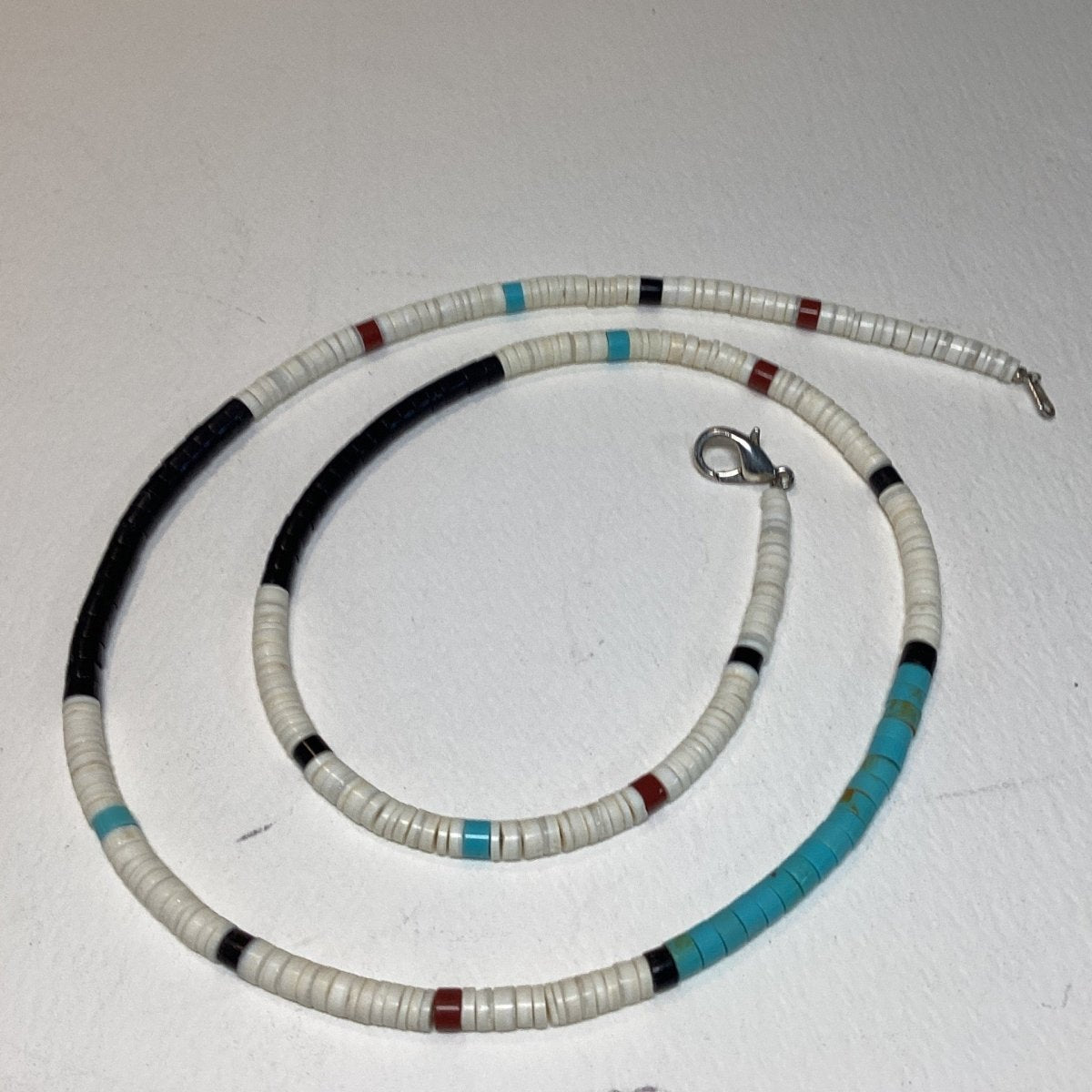 Mary and Girard Calebesa 25" Multi - stone Heishi Necklace - Turquoise Mustang