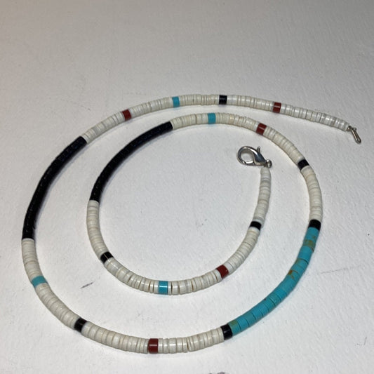 Mary and Girard Calebesa 25" Multi - stone Heishi Necklace - Turquoise Mustang