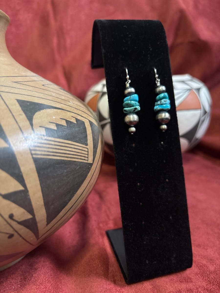 Earrings, Turquoise & Navajo Dangle - Turquoise Mustang