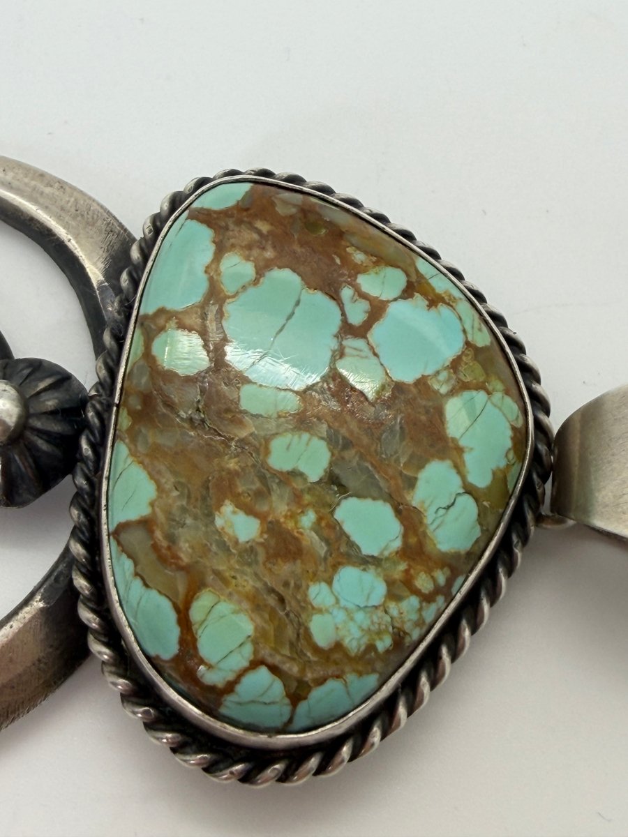 Giant Naja Pendant with Freeform No. 8 Turquoise with Rope Bezel, Chimney Butte - Turquoise Mustang