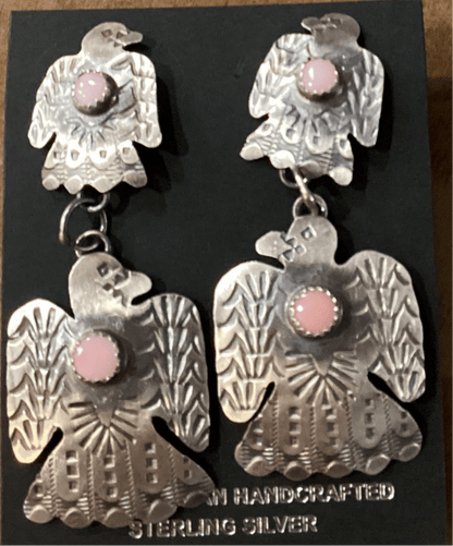 Pink Bird Peyote Bird Drop Earrings - Turquoise Mustang