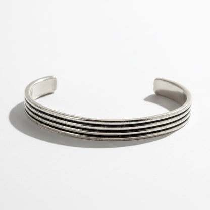 All-Sterling Silver Parallel Lines Cuff by William Shepherd, Navajo - Turquoise Mustang