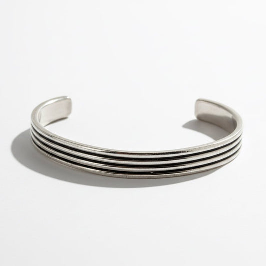 All-Sterling Silver Parallel Lines Cuff by William Shepherd, Navajo - Turquoise Mustang