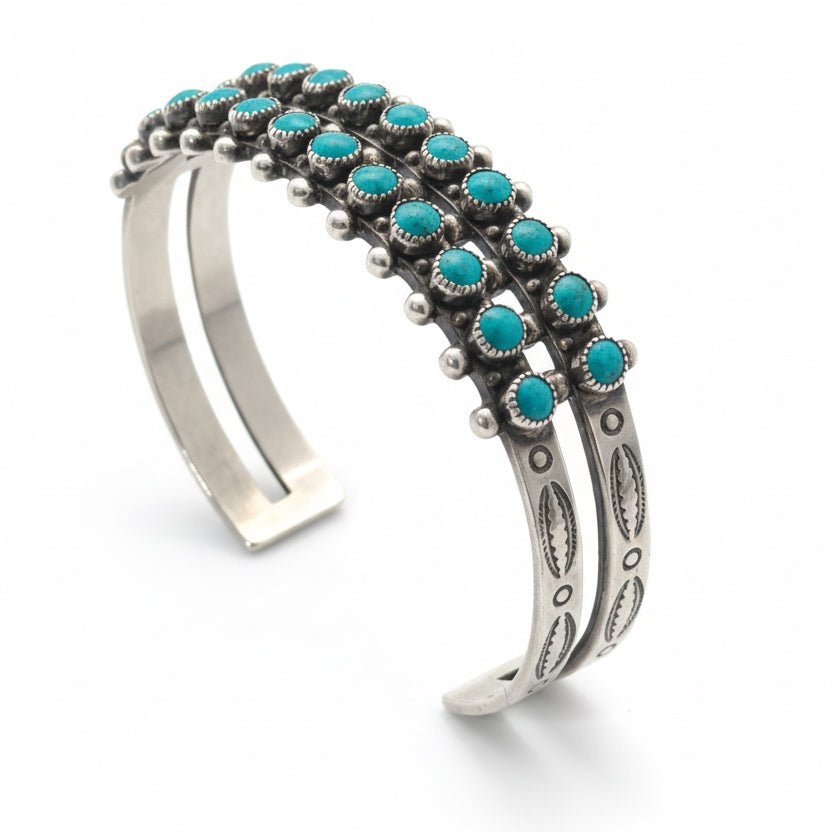 Petite Two - Row 24 - Stone Blue - Green Turquoise Harvey Era Cuff Bracelete - Turquoise Mustang