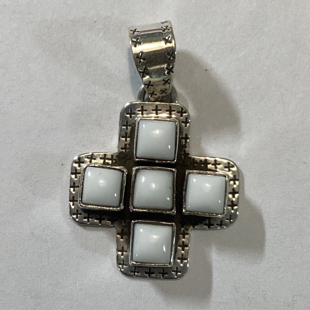 Pendant, Cross, Small Navajo style with 5 square stones, DD - Turquoise Mustang