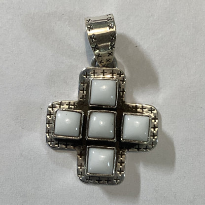 Pendant, Cross, Small Navajo style with 5 square stones, DD - Turquoise Mustang