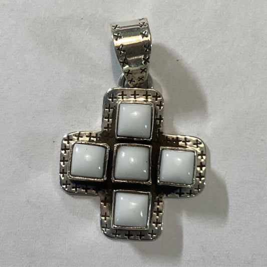 Pendant, Cross, Small Navajo style with 5 square stones, DD - Turquoise Mustang