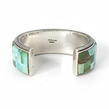 Multi-Mine Turquoise Mosaic Inlay Cuff by R. Bennett, Navajo - Turquoise Mustang