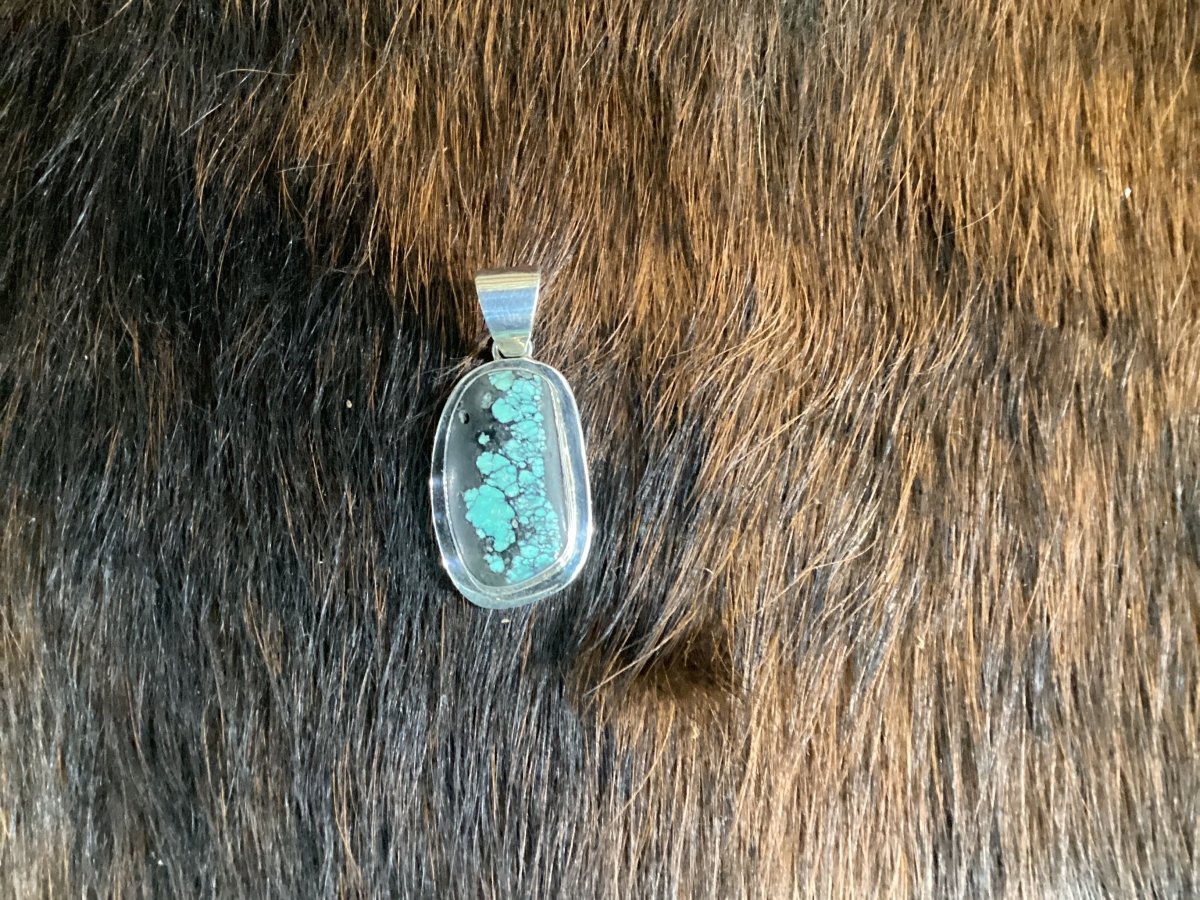Polychrome Cloud Mountain Turquoise Freeform Pendant by Darryl Becenti - Turquoise Mustang