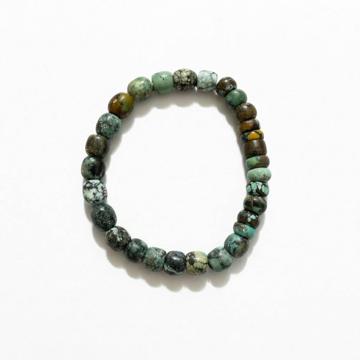 8mm Cloud Mountain Turquoise Barrel Bead Stretch Bracelet (6.5”–8”) - Turquoise Mustang