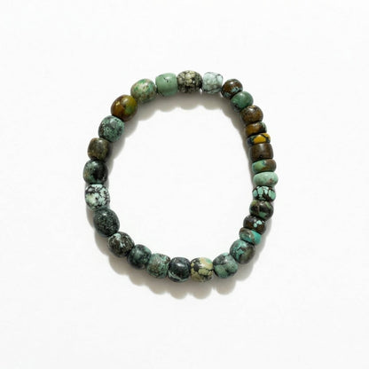 8mm Cloud Mountain Turquoise Barrel Bead Stretch Bracelet (6.5”–8”) - Turquoise Mustang