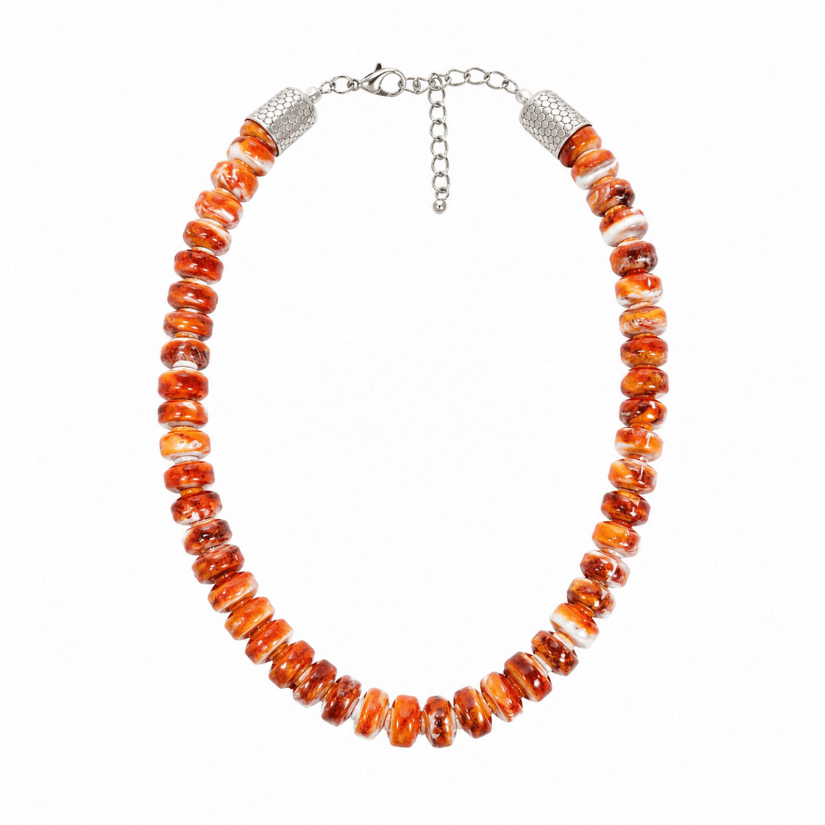 19” Orange Spiny Oyster Heishi Necklace - Turquoise Mustang