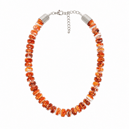 19” Orange Spiny Oyster Heishi Necklace - Turquoise Mustang