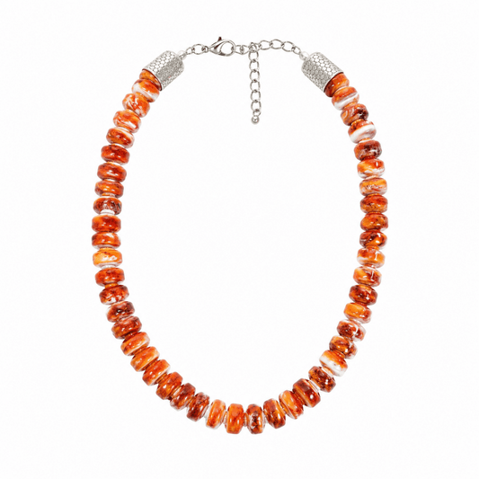 19” Orange Spiny Oyster Heishi Necklace - Turquoise Mustang