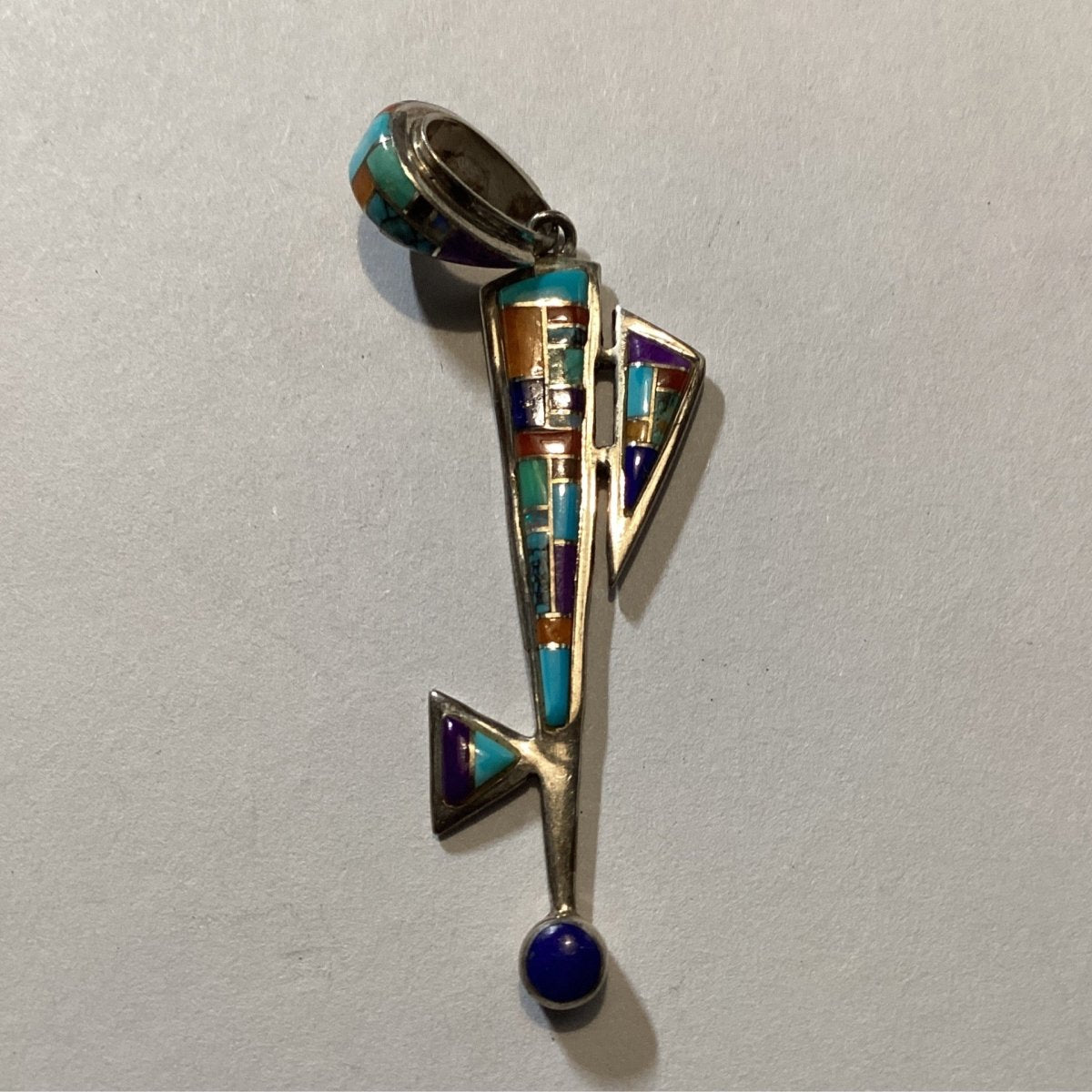 Pendant, Zuni Inlay modern design with Inlay bale, Danni - Turquoise Mustang