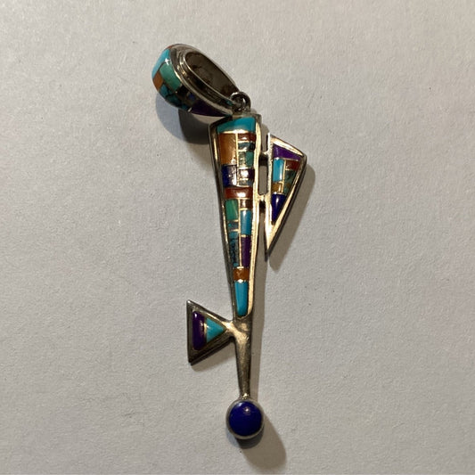 Pendant, Zuni Inlay modern design with Inlay bale, Danni - Turquoise Mustang