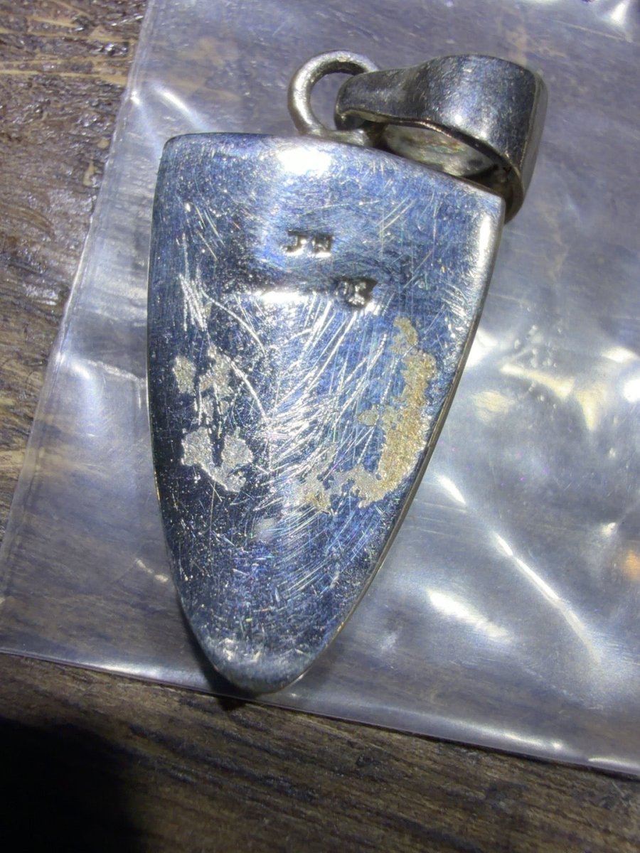 Vintage Zuni-Style Cobalt Blue Inlay Sterling Silver Tapered Shield Pendant - Turquoise Mustang