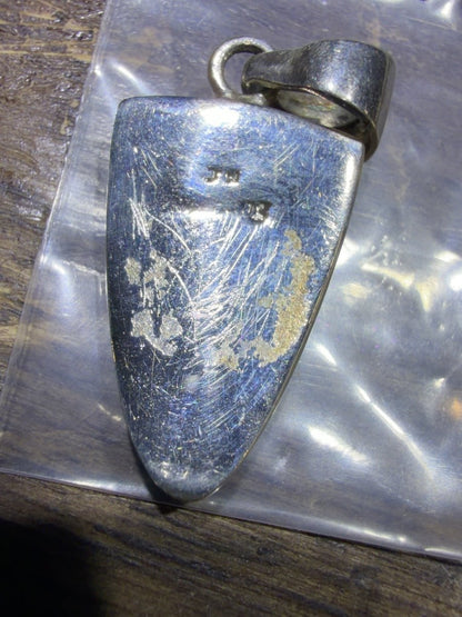 Vintage Zuni-Style Cobalt Blue Inlay Sterling Silver Tapered Shield Pendant - Turquoise Mustang