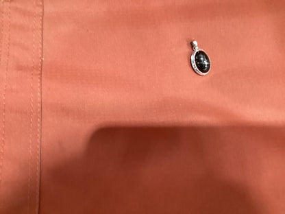 Pendant, oval, black star sapphire , 1.75” long, beveled bezel, TM - Turquoise Mustang