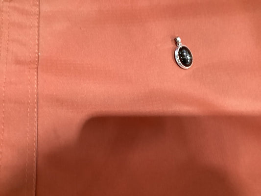 Pendant, oval, black star sapphire , 1.75” long, beveled bezel, TM - Turquoise Mustang