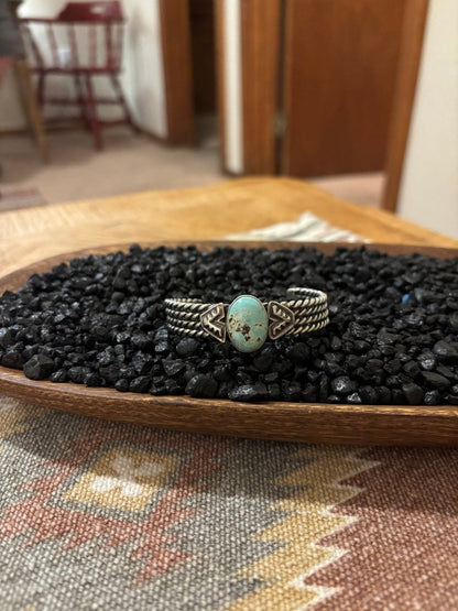 Bracelet, 1 Stone On 4 Strand Twisted Wire, Dry Creek, by Chris Yazzie - Turquoise Mustang