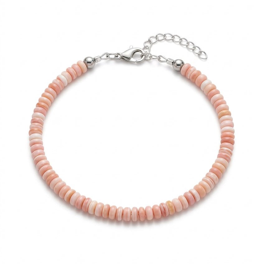 Pink Conch Shell Heishi Bead Bracelet | Sterling Silver - Turquoise Mustang