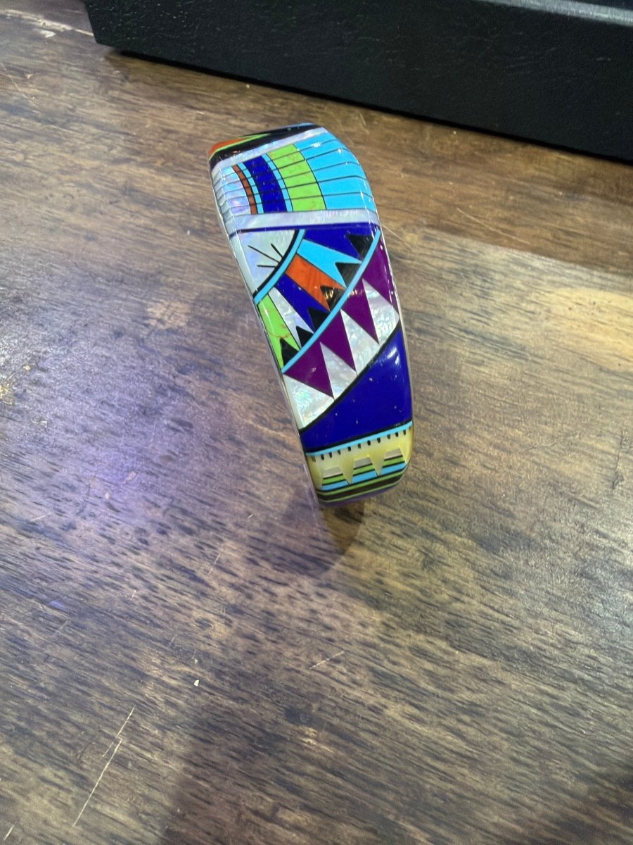 Vintage Zuni Inlay Cuff Bracelet with WM Hallmark - Turquoise Mustang