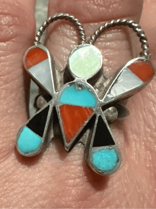 Vintage zuni Dimensional Butterfly Ring - Turquoise Mustang
