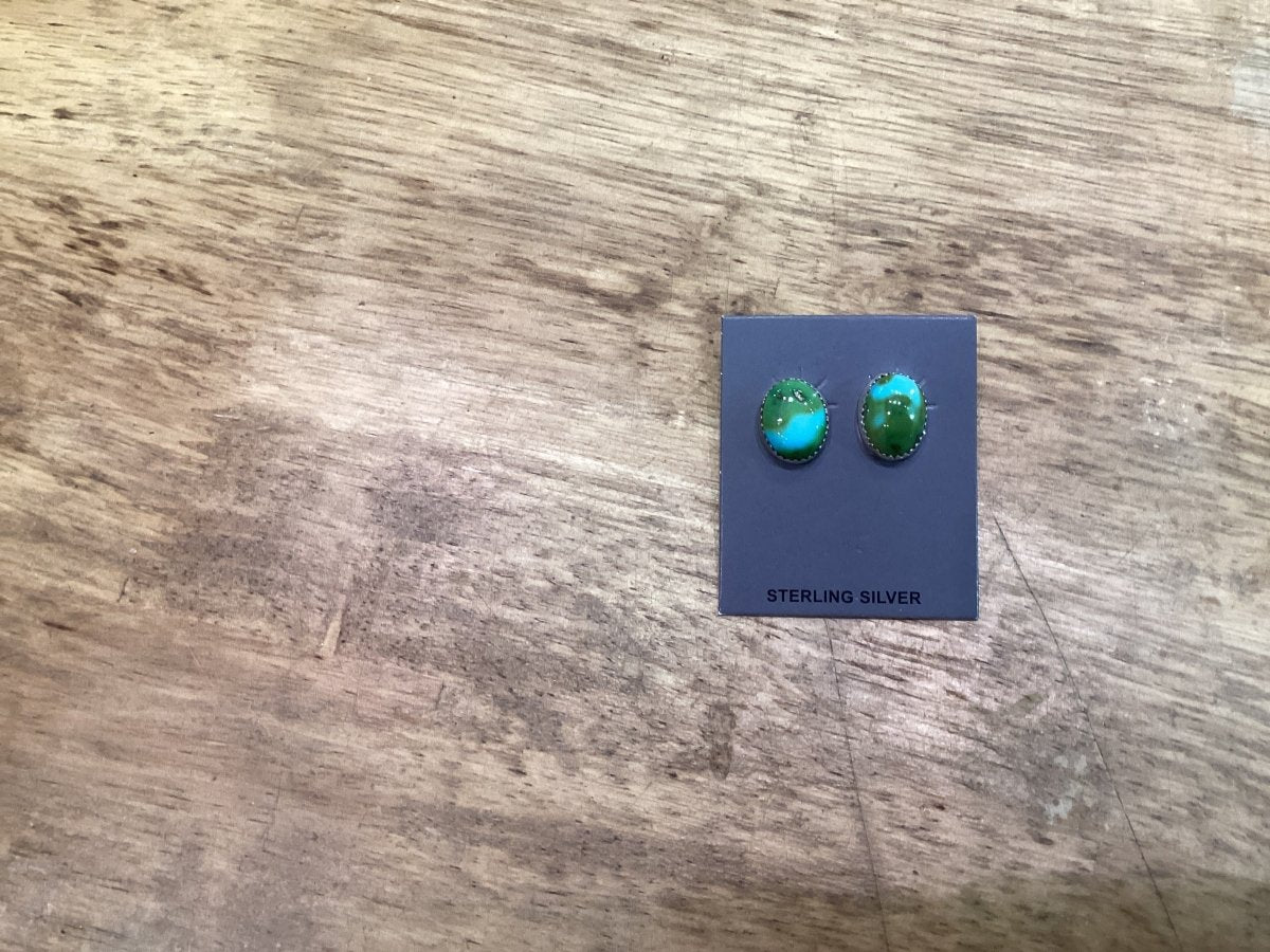 Earring,Oval post, Golden Hills Turquoise, Dorothy Yazzie - Turquoise Mustang