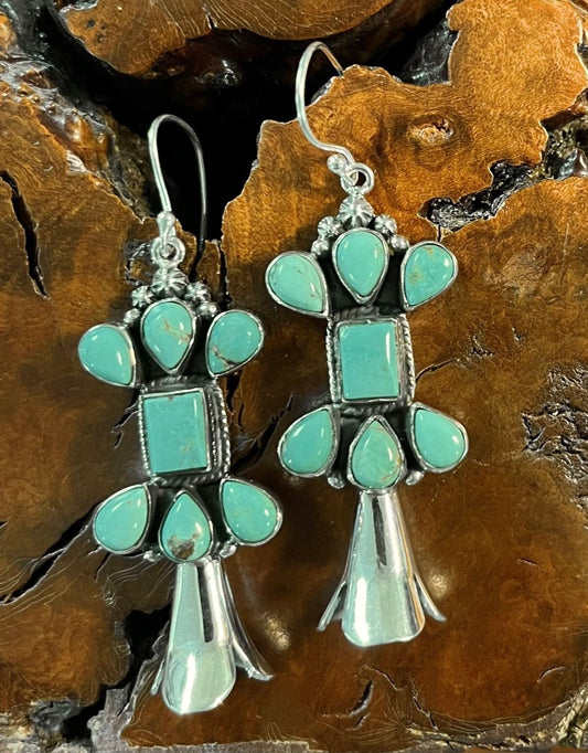 The Bottlebrush Stylized Squash Blossom Earrings - Turquoise Mustang