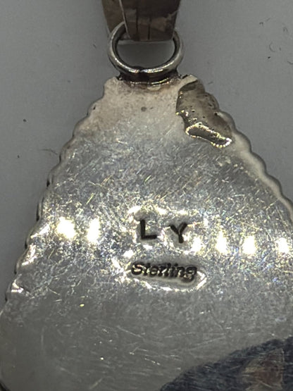 Medium Turquoise Triangle Pendant with Raindrop Bezel, Lynn Yazzie - Turquoise Mustang