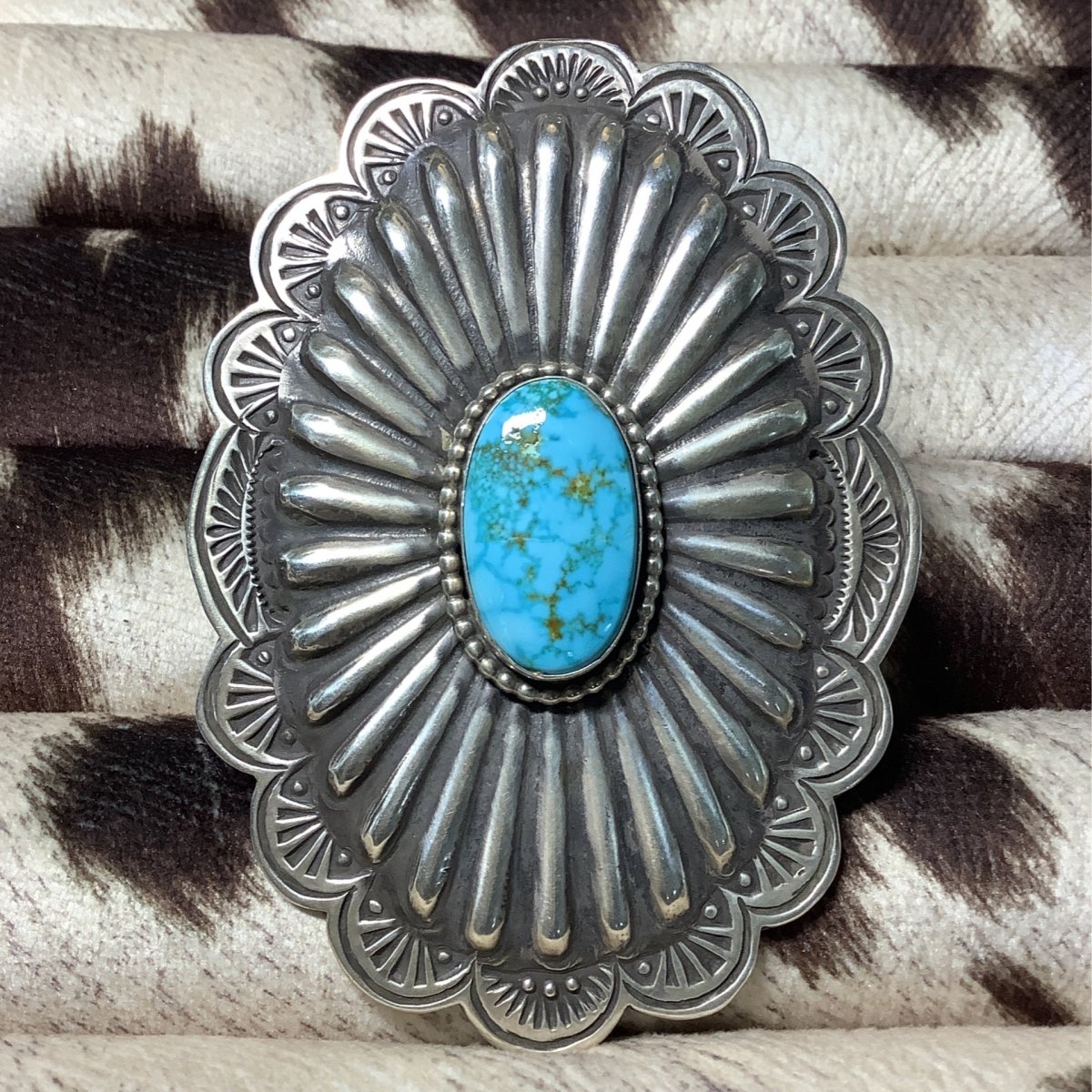 Huge Repoussee Concho with Kingman Oval, Rita Lee - Turquoise Mustang