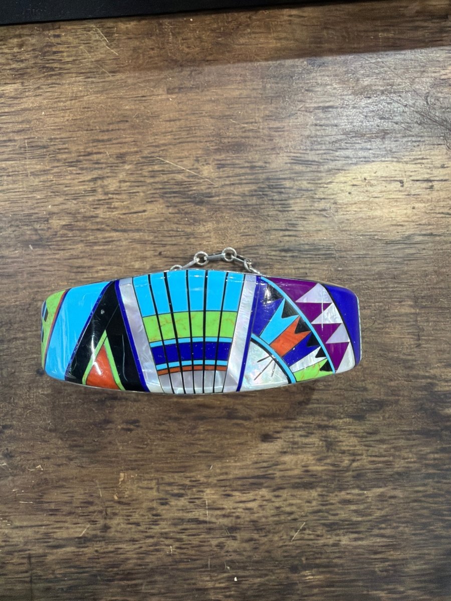 Vintage Zuni Inlay Cuff Bracelet with WM Hallmark - Turquoise Mustang