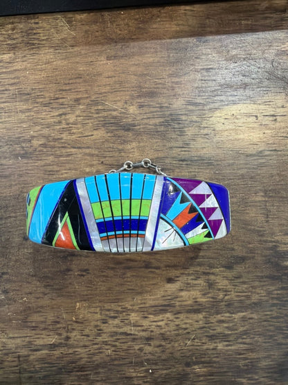 Vintage Zuni Inlay Cuff Bracelet with WM Hallmark - Turquoise Mustang